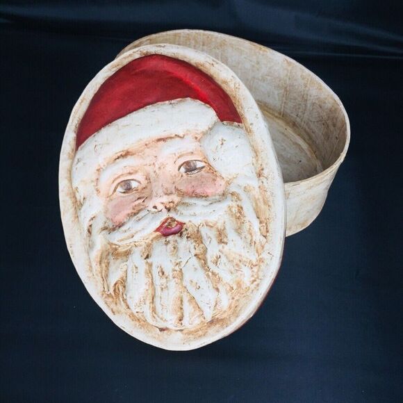 Vintage Paper Mache Santa Clause Pantry Box Christmas Holiday Hand Painted NI X4